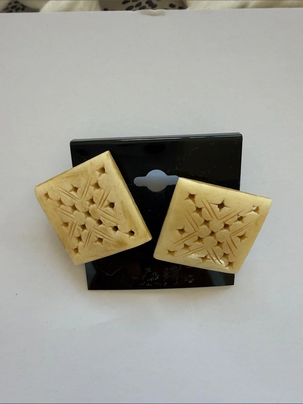 VINTAGE Carved Square Resin Earrings in Cream - Women Accessories
